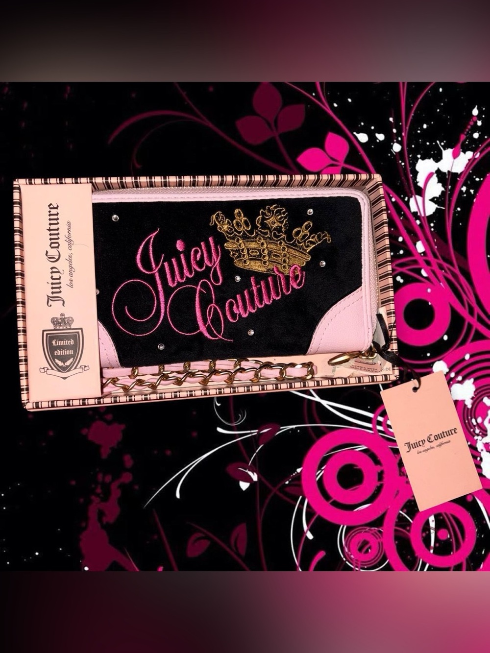 NIB/NWT y2k style juicy couture heritage wallet, liquorice color mcbling